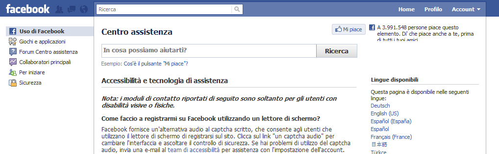 Accessibilità di Facebook Facebook risponde: