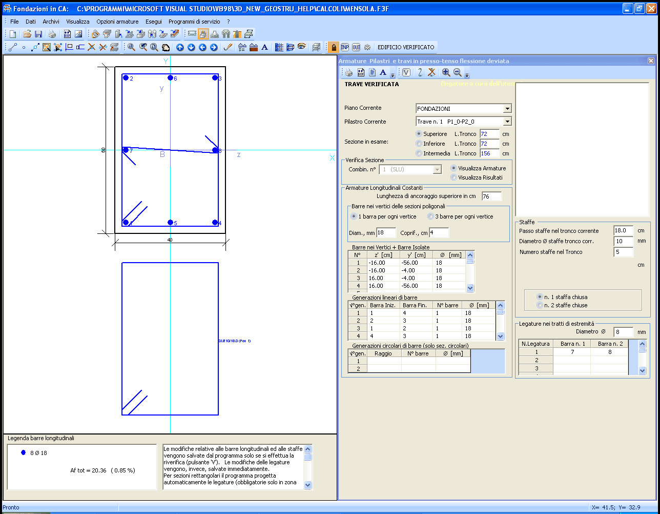 2 Ambiente di lavoro 89 dei ferri longitudinali di calcolo e quelle delle aree dei ferri traslati (formula (4.1.22) NTC).