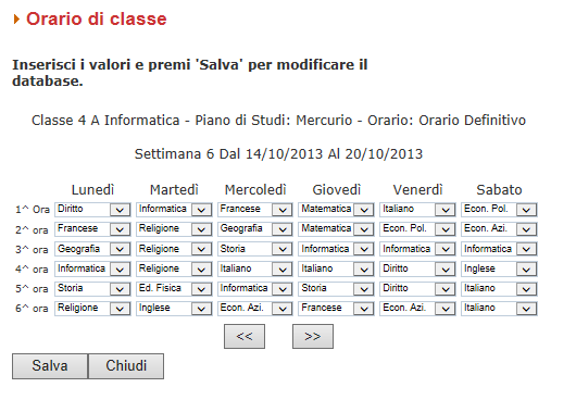 In "Configurazione anni Orari settimanali" troverò quindi l'orario replicato in modo da poterlo modificare settimana per settimana.