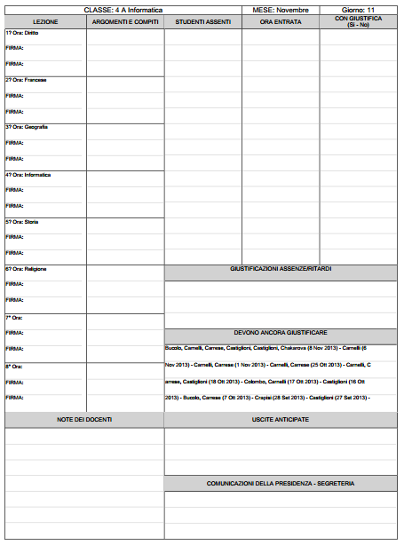 Stampa registro di classe Per effettuare la stampa del registro di classe selezionare l apposita voce dal menu Registro