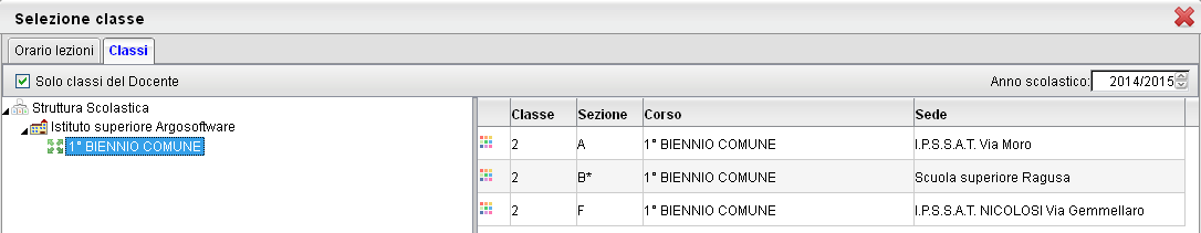 TAB classi Tramite la Tab. Classi, inoltre, potrà connettersi a una qualunque classe della scuola, per il giorno corrente, per effettuare ad es. una sostituzione o una compresenza.