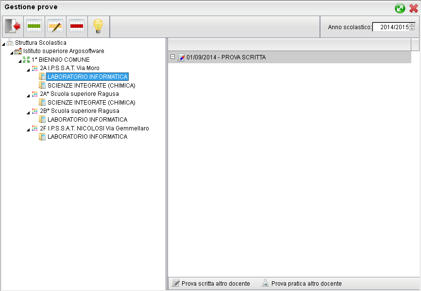 Gestione Prove La funzione di gestione prove è quella mediante la quale il docente può programmare le varie prove scritte e pratiche durante l'anno scolastico (è possibile farlo anche direttamente
