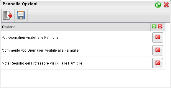 Parametri/Utility Questa funzioni comprendono la gestione delle opzioni dedicate al docente.