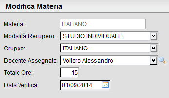 Se si fa doppio clic sulla materia, o se la si seleziona e poi si clicca sull icona Modifica materia (in alto a destra), si accede alla schermata di dettaglio dove si potranno gestire le informazioni