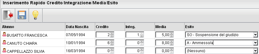 o Importa i voti dalla proposta di voto: consente di prelevare i voti immessi nei periodi Proposta di voto relativamente al periodo ufficiale selezionato; le funzionalità previste per questa icona