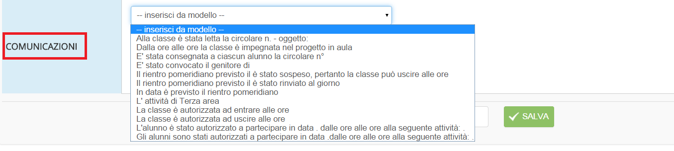 Dal registro è anche possibile inserire delle comunicazioni.