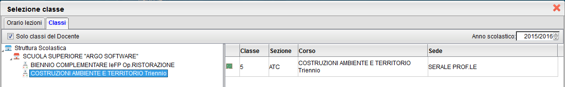 Per visualizzare tutte le classi della scuola, togliere la spunta su Solo Classi del Docente Una volta cliccato su una attività, il programma presenta il giornale di classe, nel giorno e per l ora