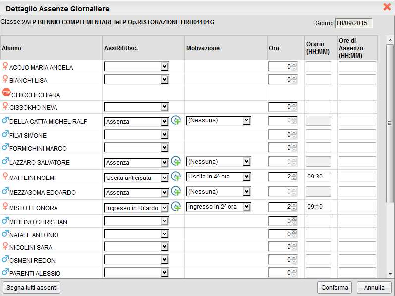 Caricamento Rapido e Cumulativo Assenze/Ritardi/Permessi Nel registro unico, in Tab Appello è disponibile una comoda funzione sulla colonna Assenze/Ritardo/Uscite La funzione consente di immettere