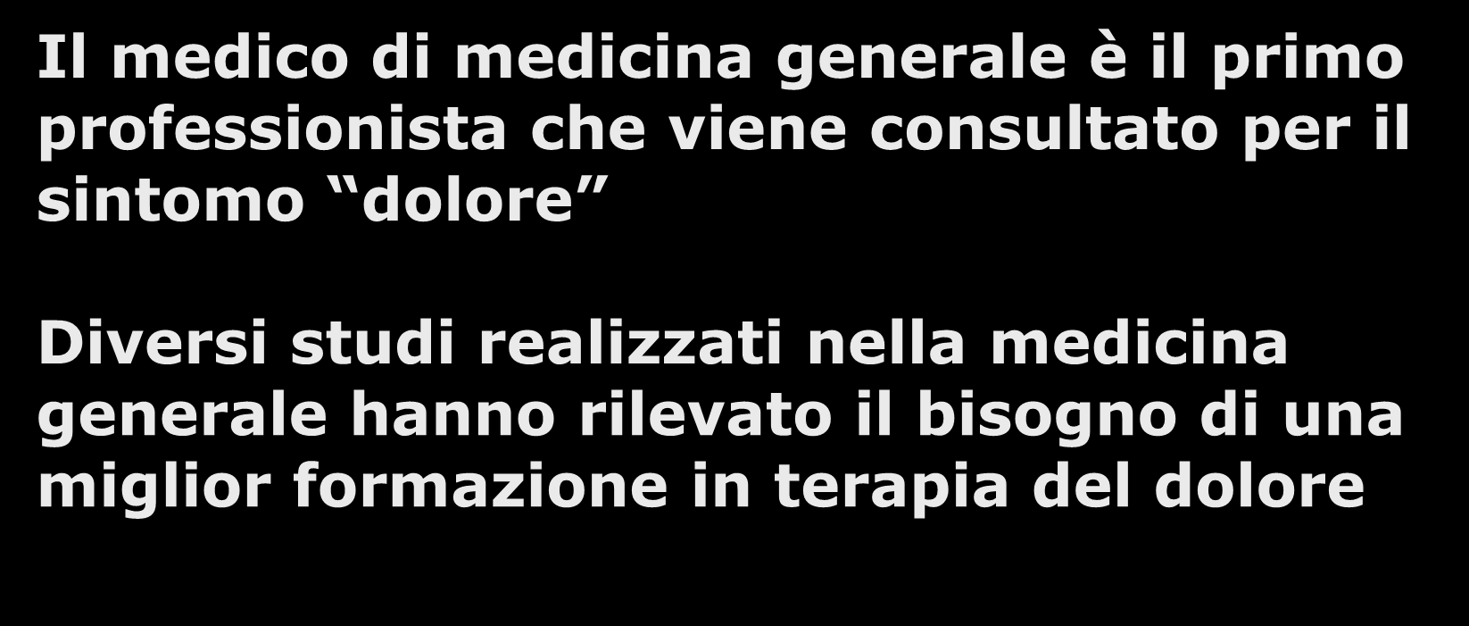 Il paziente con dolore e il Medico di Medicina Generale Il medico di medicina generale è il primo professionista che viene consultato per