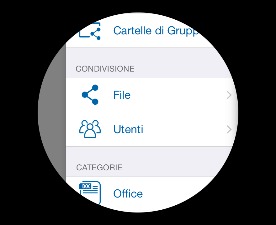 3.3 CONDIVISIONE Le Categorie di Condivisione, all interno dei File fornisce la lista di tutti i file e cartelle in condivisione con l'utente corrente, dall'utente corrente e verso l'utente corrente.