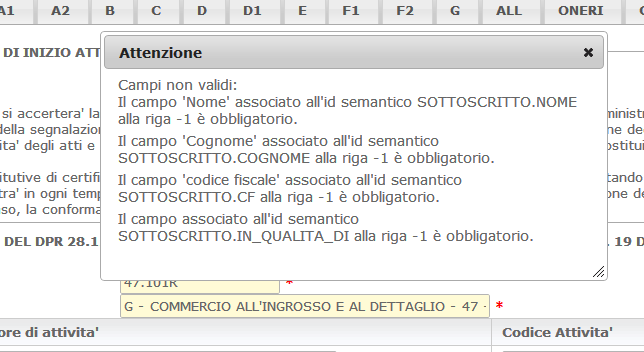 o Al passaggio da un quadro all altro il quadro che si lascia viene salvato e validato, nel caso di