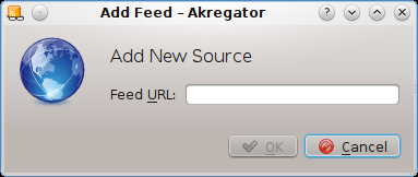 2.2 Aggiungere una fonte Akregator fornisce alcune fonti predefinite che riguardano KDE naturalmente, vorrai aggiungere anche le tue fonti preferite.