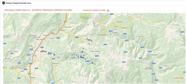 Figura 31: linea 315 Trentino Trasporti - ROVERETO-TERRAGNOLO-SERRADA-FOLGARIA Il territorio risulta ben servito dalla rete dei trasporti pubblici; di seguito il numero di corse totali stimate del