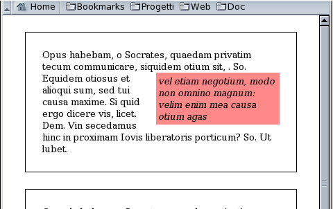 em { La proprietà float color: black; background: #f88; display: block; float: right; /*