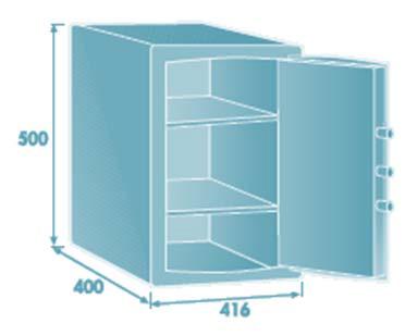 ) H570(B) W200(A) D350(C). Weight Kg. 15 Robberies-proof safe with programmable opening delay from 1 to 30 minutes, ant fish slot for cash excess deposit. Windows label to discourage eventual robbers.