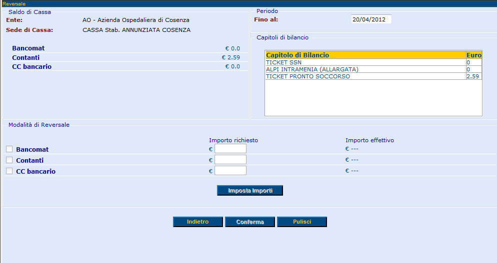 7.1.4 Reversale Per complilare la reversale seguire i seguenti passi: Passo 1: fare click sul capitolo di Bilancio desiderato Passo 2: selezionare la Modalità di pagamento,