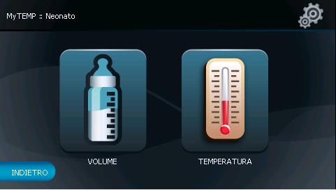 Toccare l icona biberon per accedere all impostazione di volumi e temperatura dell acqua per neonati.