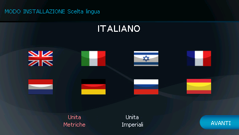 Variazione della Lingua La funzione permette di selezionare o modificare la lingua delle schermate e dei menu Per accedere al menu di selezione/modifica della lingua, toccare l icona nella schermata