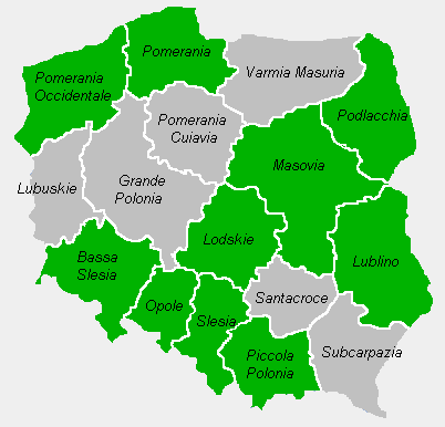 A livello regionale, invece, 10 Voivodati su 16 (evidenziati in verde nella cartina seguente) hanno inserito l energia pulita, in