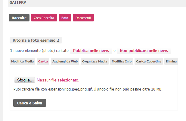 Fig. 6 A questo punto, per caricare una foto basterà cliccare su Sfoglia selezionare la foto e premere su Carica e Salva.