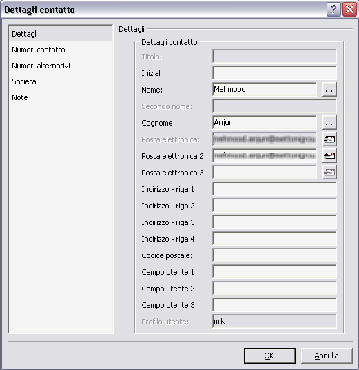 Capitolo 3 Utilizzo di Cisco Unified Attendant Console Proprietà contatto Posta elettronica Se nei Dettagli contatto si aggiunge l'indirizzo di posta elettronica del contatto, Cisco Unified Attendant