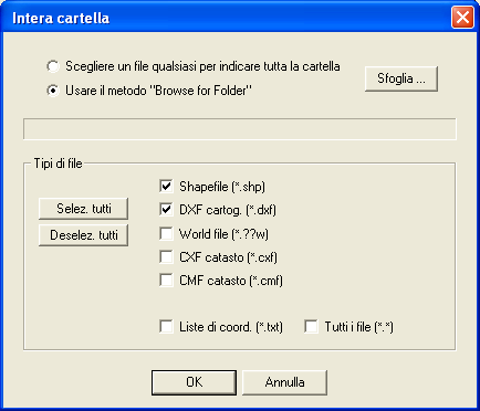 L unità di misura delle coordinate geografiche (angoli sessagesimali o sessadecimali) riguarda solo i file con liste di punti; la corrispondente opzione si trova quindi nella finestra Formato dei