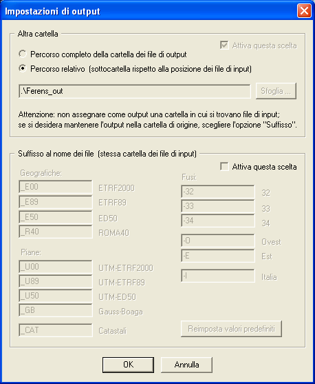 Nel primo caso si può indicare un percorso assoluto, cioè una qualunque cartella del disco, oppure una posizione relativa, cioè una sottocartella rispetto a quella dei file di input.