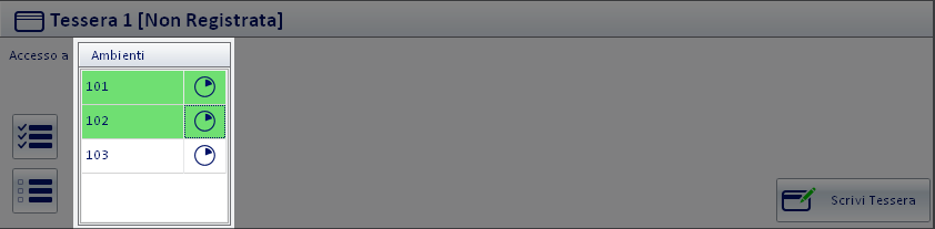 Accessi agli ambienti In tale area è visualizzata la lista degli ambienti in cui la tessera selezionata consente l accesso.