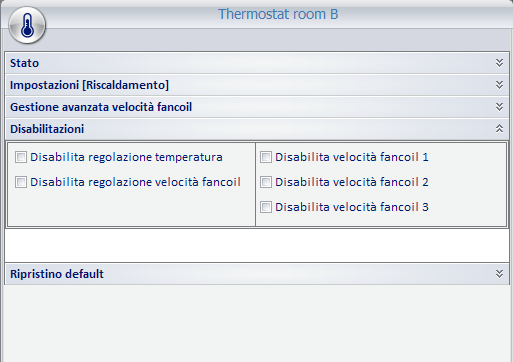 Il pannello Disabilitazioni Tramite il pannello Disabilitazioni è possibile disabilitare alcune impostazioni del termostato.