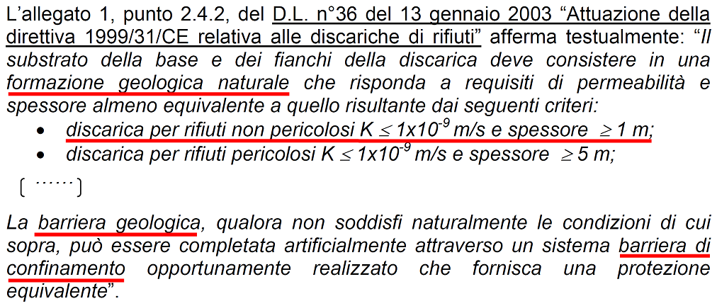 gennaio 2003 (come sotto riprodotto) del quale Decreto non vi è traccia nelle relazioni della Discarica Siberie.