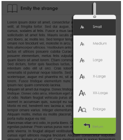 Lettura libri Regolazione dimensione font Nella pagina in lettura, premere il pulsante <Zoom> per accedere al menu dimensione font.