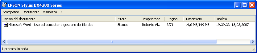 È possibile visualizzare lo stato di avanzamento di un processo di stampa selezionando l icona Stampanti e fax, presente nella finestra di avvio, che si apre cliccando su Start nella barra delle