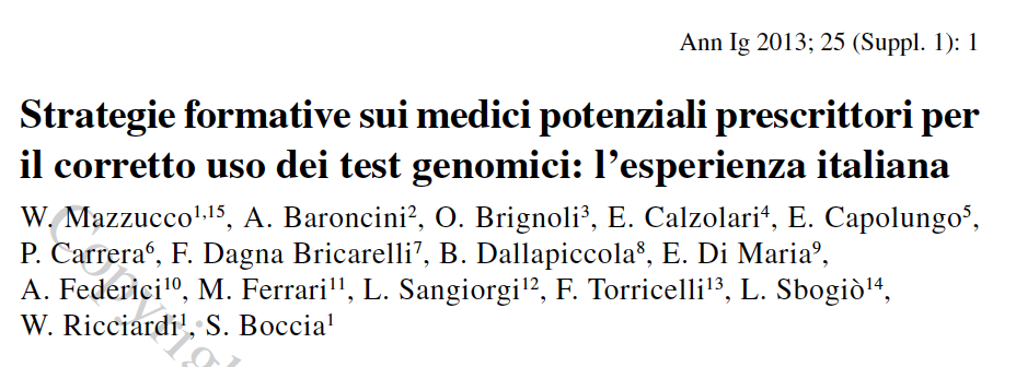 65 L attuazione di programmi specifici di formazione potrà migliorare l uso appropriato delle conoscenze e delle tecnologie genomiche.