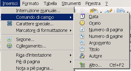 I comandi di campo NOTA: I comandi Numero di pagina e Numero di pagine vengono molto usati nelle intestazioni o piè di pagina, in quanto consentono di inserire un campo il cui contenuto varia in