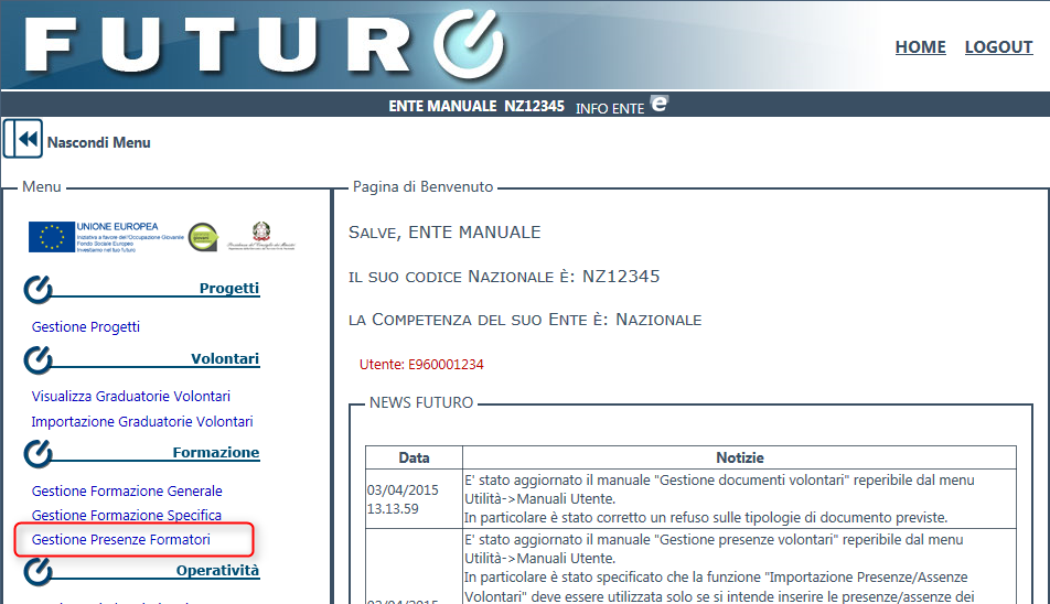 3.6. Fogli presenza formazione generale volontari L'ente è tenuto ad inserire sul sistema oltre alle ore di formazione generale come specificato nei paragrafi precedenti anche la scansione del foglio