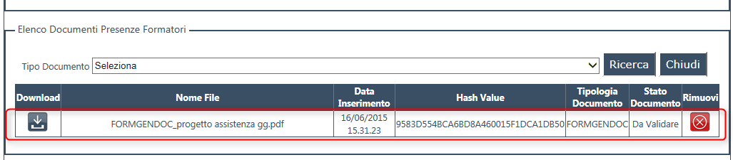 Effettuato il salvataggio viene visualizzato sulla maschera il documento nell'elenco documenti del progetto (figura 6).