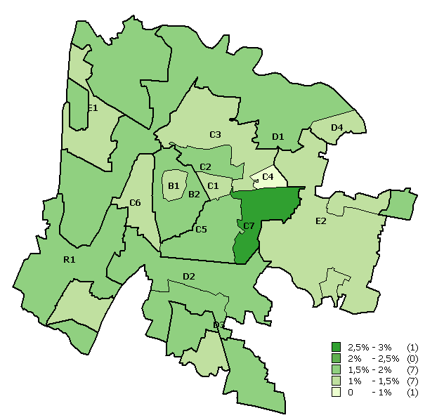 Figura 15: Mappa della distribuzione del nelle zone OMI II