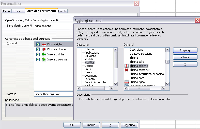 cliccando col pulsante destro del mouse sull'intestazione di riga o di colonna e scegliendo dal menu contestuale Inserisci righe o Inserisci colonne Per eliminare righe o colonne si può: dopo aver