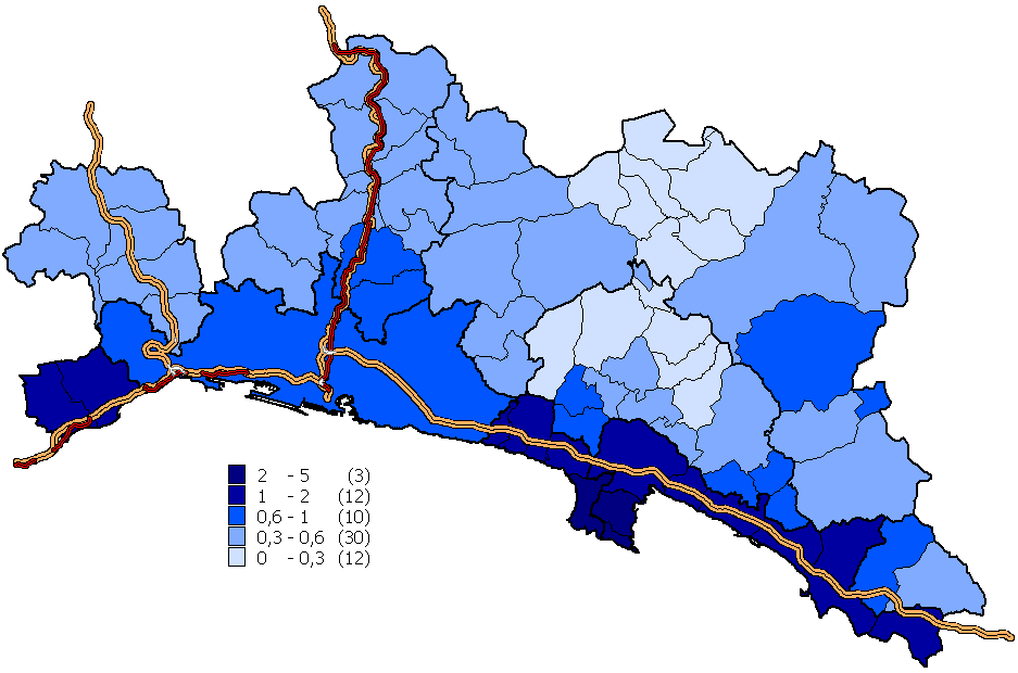 Figura 6: Mappa della distribuzione comunale I semestre Figura 7: Mappa dei
