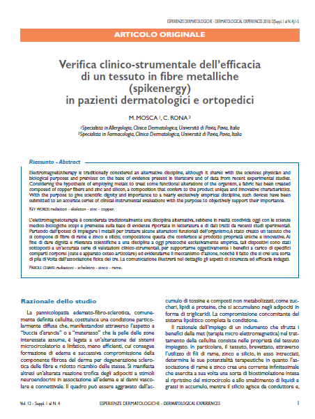 Volume 1, Numero 1 Pagina 3 6) Verifica clinico-strumentale dell'efficacia di un tessuto in fibre metalliche in pazienti dermatologici e ortopedici. Mosca M., Rona C.