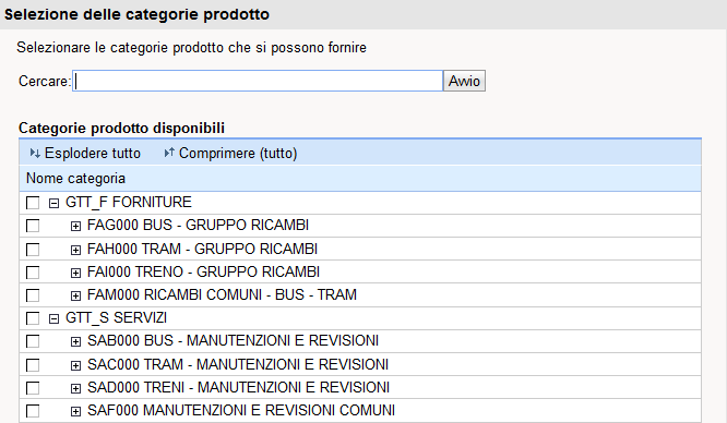 All interno delle aree di riferimento le categorie prodotto sono suddivise in macroclassi e sottoclassi di dettaglio e in questa prima fase saranno attivate per la qualificazione le Categorie