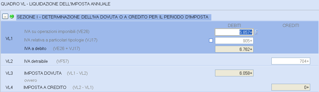 L "Liquidazione Imposta" Il quadro viene compilato ai fini del calcolo della liquidazione complessiva dell'imposta ed è suddivisio nelle sezioni 1, 2 e 3: La quarta sezione è relativa al quadro VX,