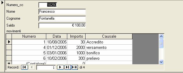 Nella maschera principale vengono visualizzati tutti i dati di Conto