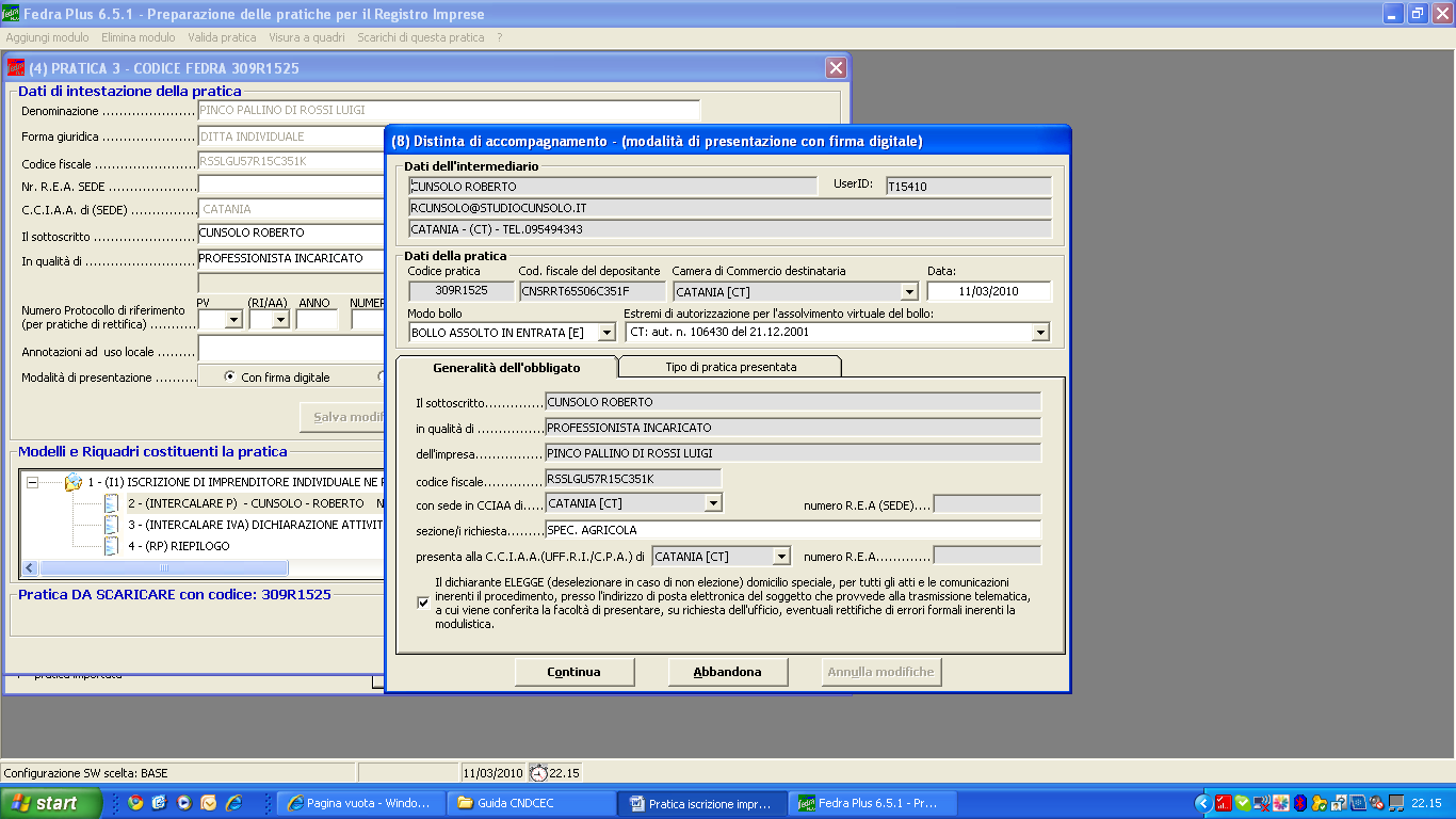 Il software segnala che non ci siano errori nella pratica e l opzione di visualizzazione del rapporto di validazione.