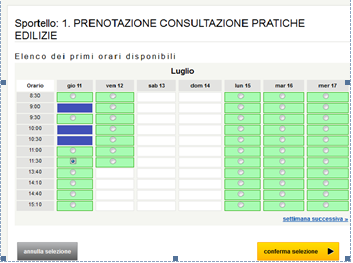 Dall ELENCO PRATICHE SELEZIONATE CONSULTABILI IN FORMATO CARTACEO di figura 11 è possibile accedere direttamente al servizio di prenotazione (figura 17) cliccando sulla relativa icona nella colonna