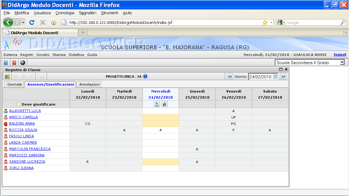 Se sul Modulo Direzionale è stato impostato il Controllo sulle firme, i docenti potranno effettuare modifiche, inserimenti e cancellazioni firme solo per il giorno corrente.