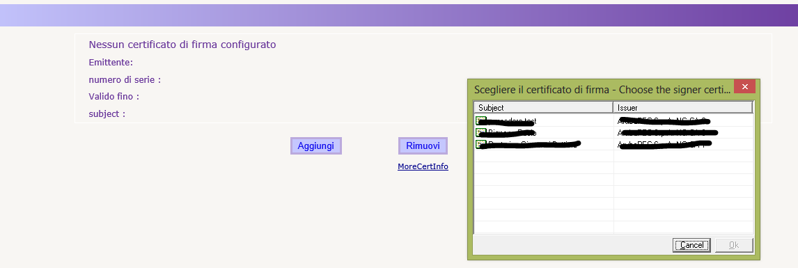 Nel caso l utente non disponga di un certificato di firma, la pagina si presenta come in Figura 12; il link Aggiungi permette all utente di aggiungere un certificato.