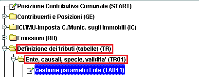 8 23 2 GESTIONE TABELLE 2.1 Gestione parametri ente (TA011) Questa funzione gestisce i dati descrittivi dell'ente.