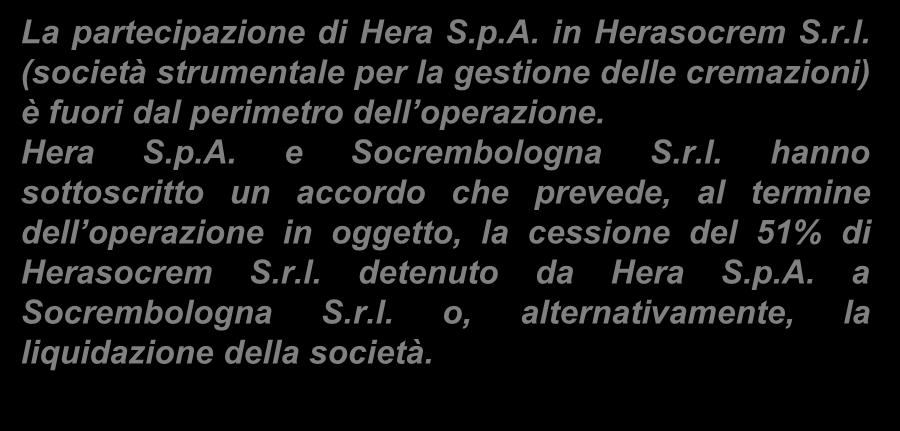 Perimetro dell'operazione L operazione in oggetto è finalizzata a selezionare un Partner per la società cui verrà affidata la concessione dei servizi cimiteriali e dei servizi di cremazione