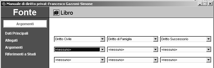 USO DEL PROGRAMMA Oltre ai dati principali precedentemente descritti, è possibile inserire per ogni Fonte, nell apposita sezione Allegati, i riferimenti ad eventuali Allegati, cioè a documenti,